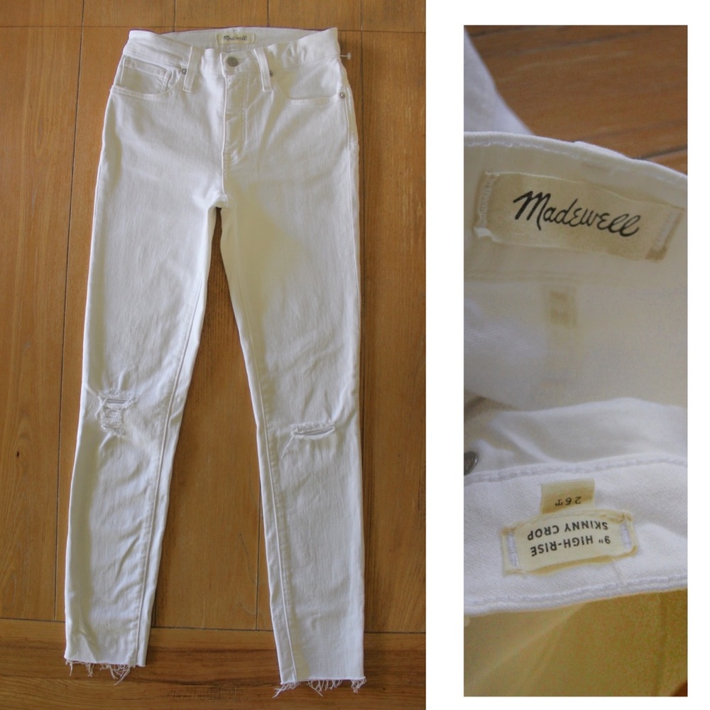 Madewell NWOT 9” High Rise Skinny Crop Raw Hem Jeans 26 Tall White